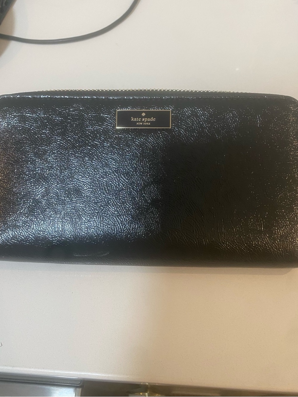 kate spade Black Patent Zip-Around Wallet